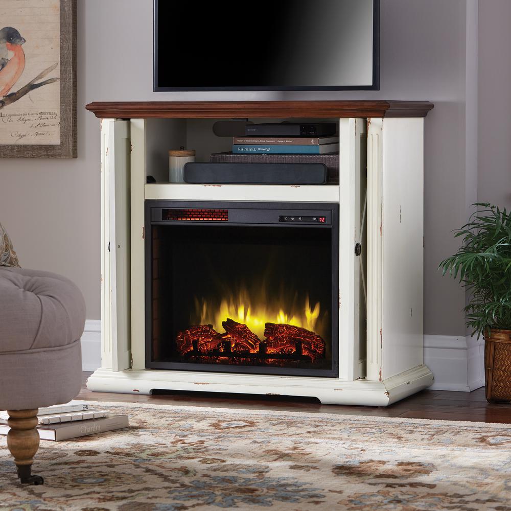 Aged White Pocket Mantel Hamilton 38 in Infrared  Fireplace  