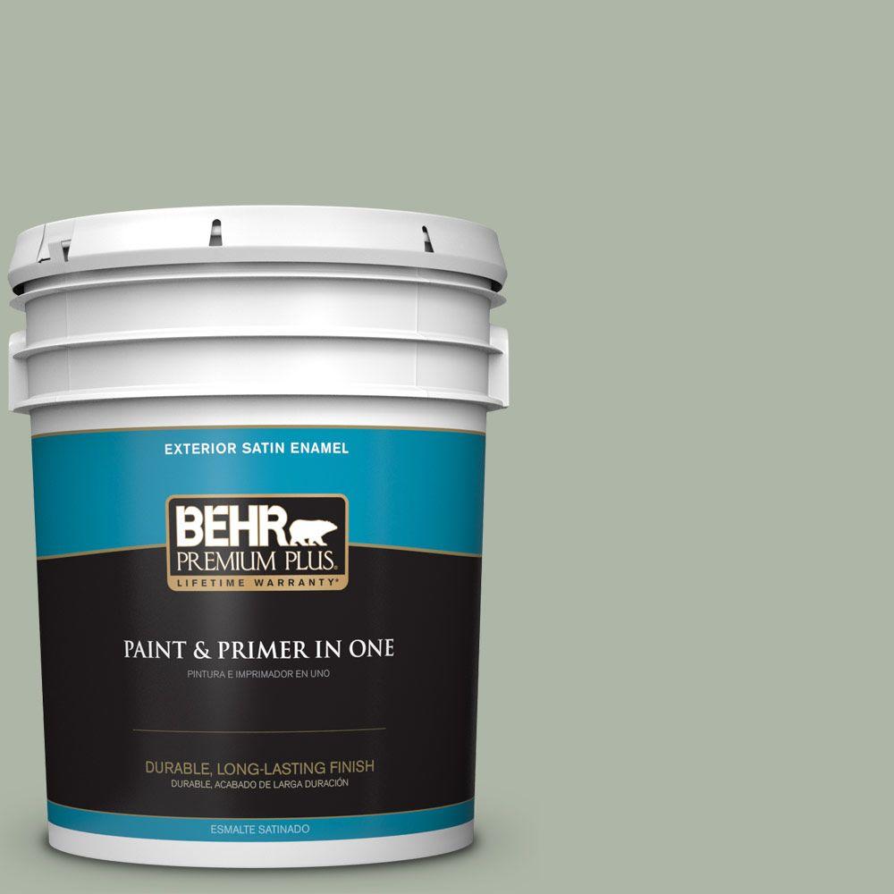 BEHR Premium Plus 5gal. ICC56 Green Tea Satin Enamel Exterior Paint940005 The Home Depot