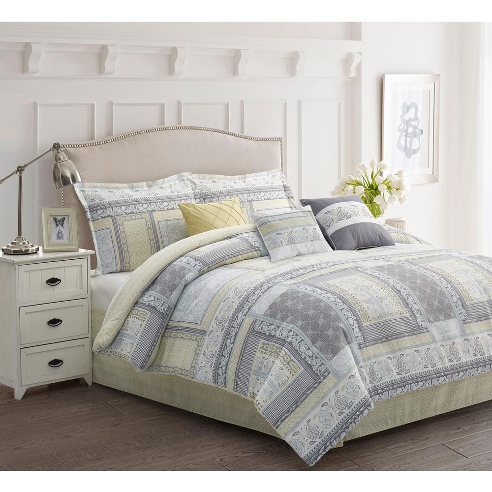 R2zen Stefan 7 Piece Grey Floral King Comforter Set Rz612se04