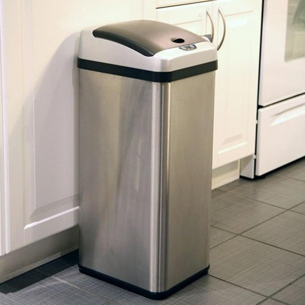 iTouchless 13 Gal. Stainless Steel Square Extra-Wide Lid Opening Motion Itouchless Stainless Steel Trash Can
