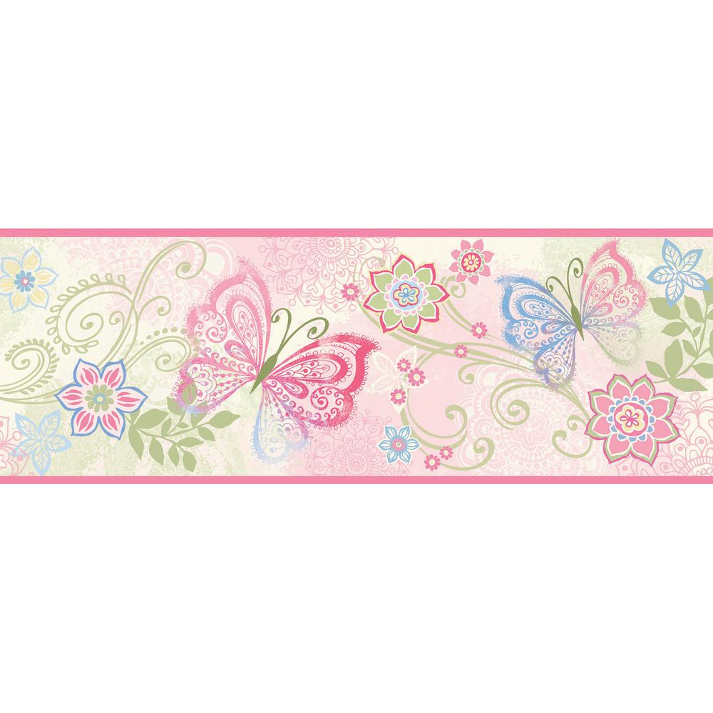 Chesapeake Fantasia Boho Butterflies Scroll Wallpaper Border