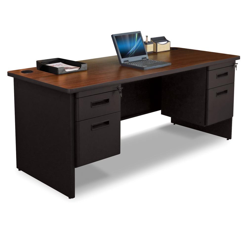 Desks Home Office Furniture The Depot D Mahogany Laminate And Black Double Pedestal Desk