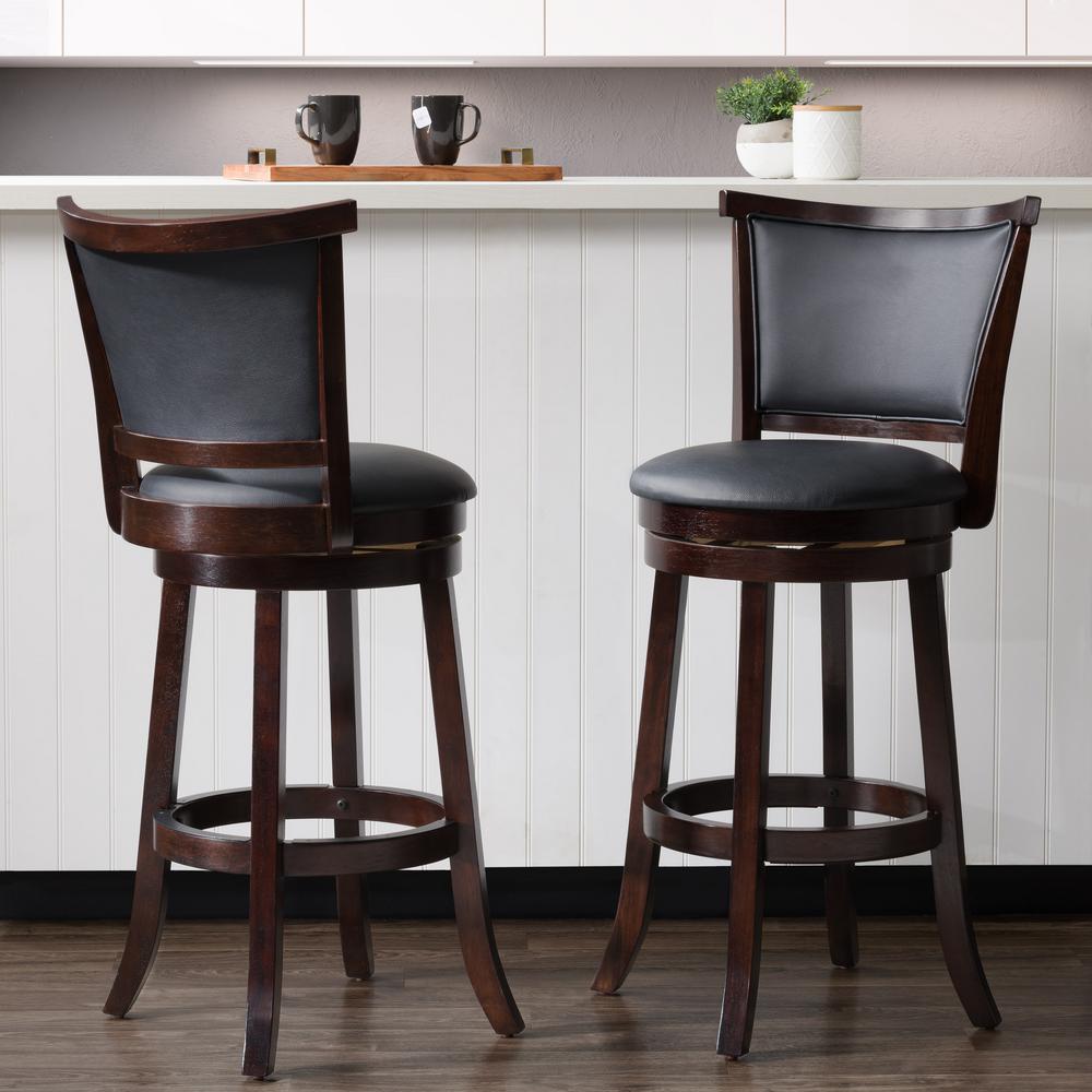 Corliving Woodgrove 29 In Wood Swivel Barstools With Black Bonded