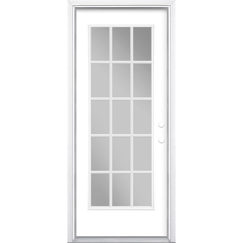 Masonite 32 In X 80 In Ultra White 15 Lite Left Hand Clear Glass Painted Steel Prehung Front Door Brickmold Vinyl Frame