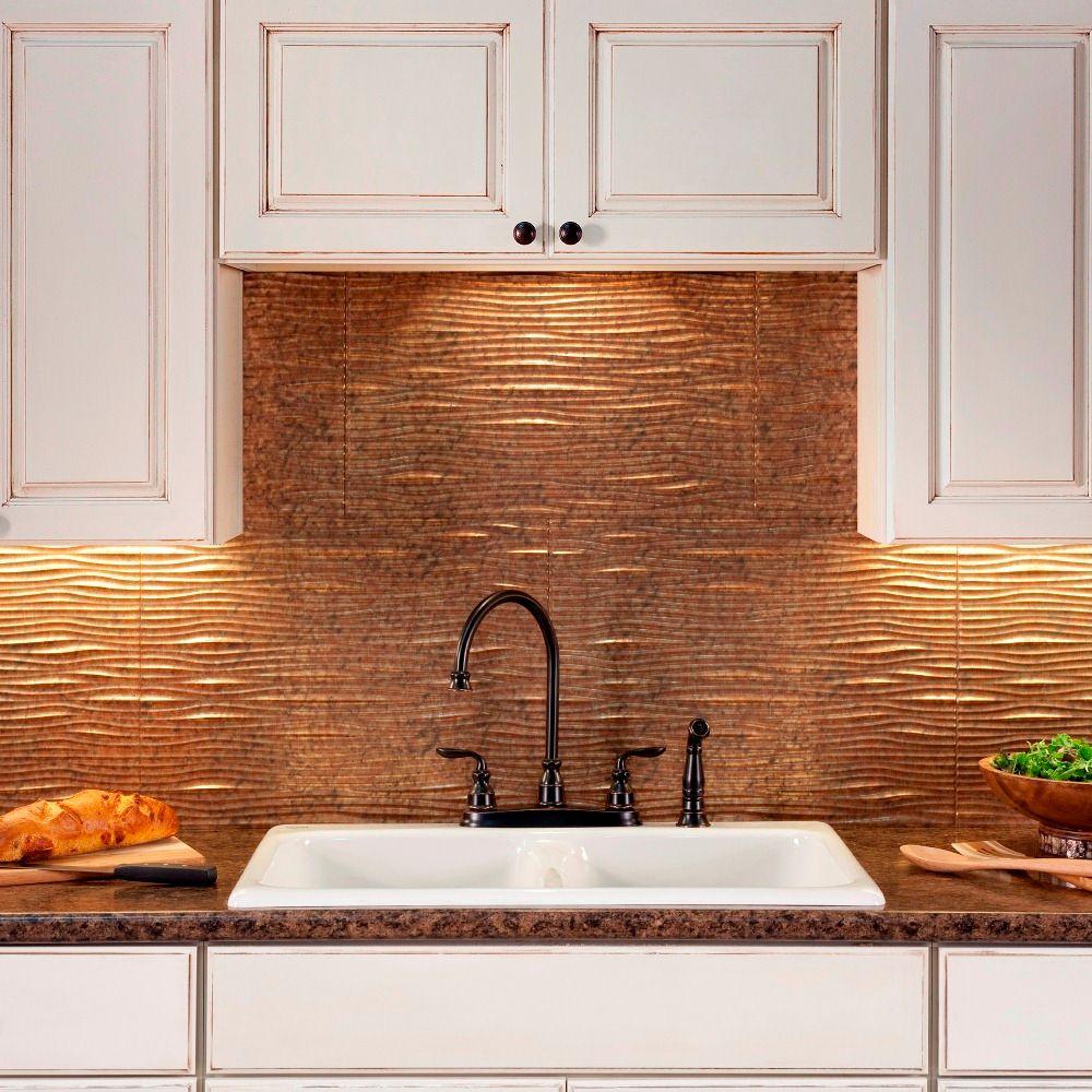 Fasade 24 in. x 18 in. Waves PVC Decorative Tile Backsplash in Cracked