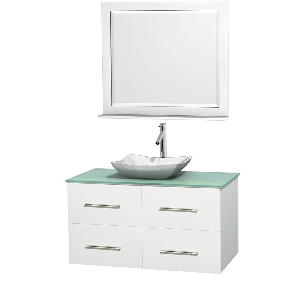 Wyndham Collection Centra 42 in. Vanity in White with Glass Vanity Top
