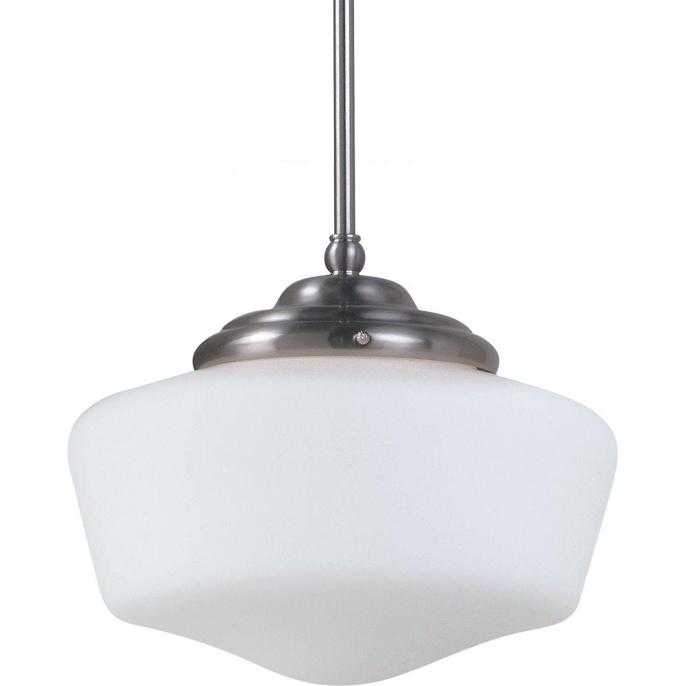 Schoolhouse Pendant Lights Lighting The Home Depot Academy 1 Light Brushed Nickel Pendant