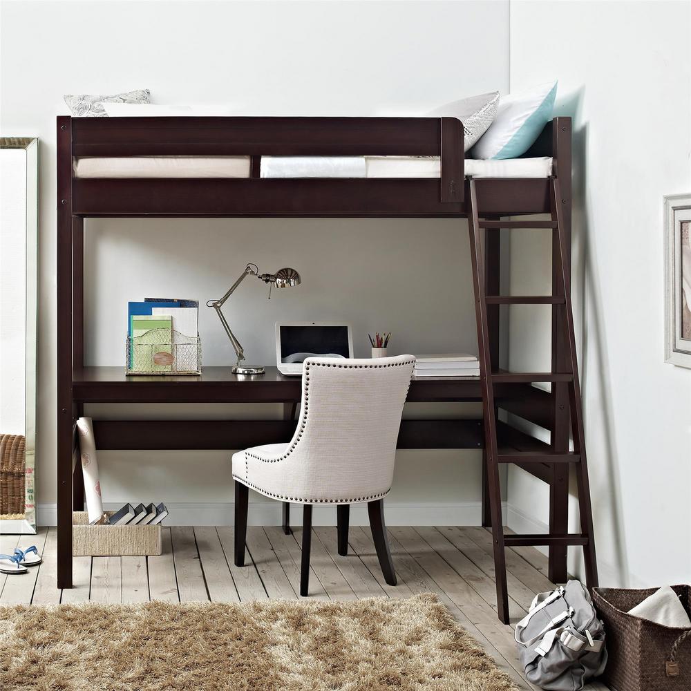 Dorel Living Georgetown Transitional Twin Loft Bed Frame With Desk In ...