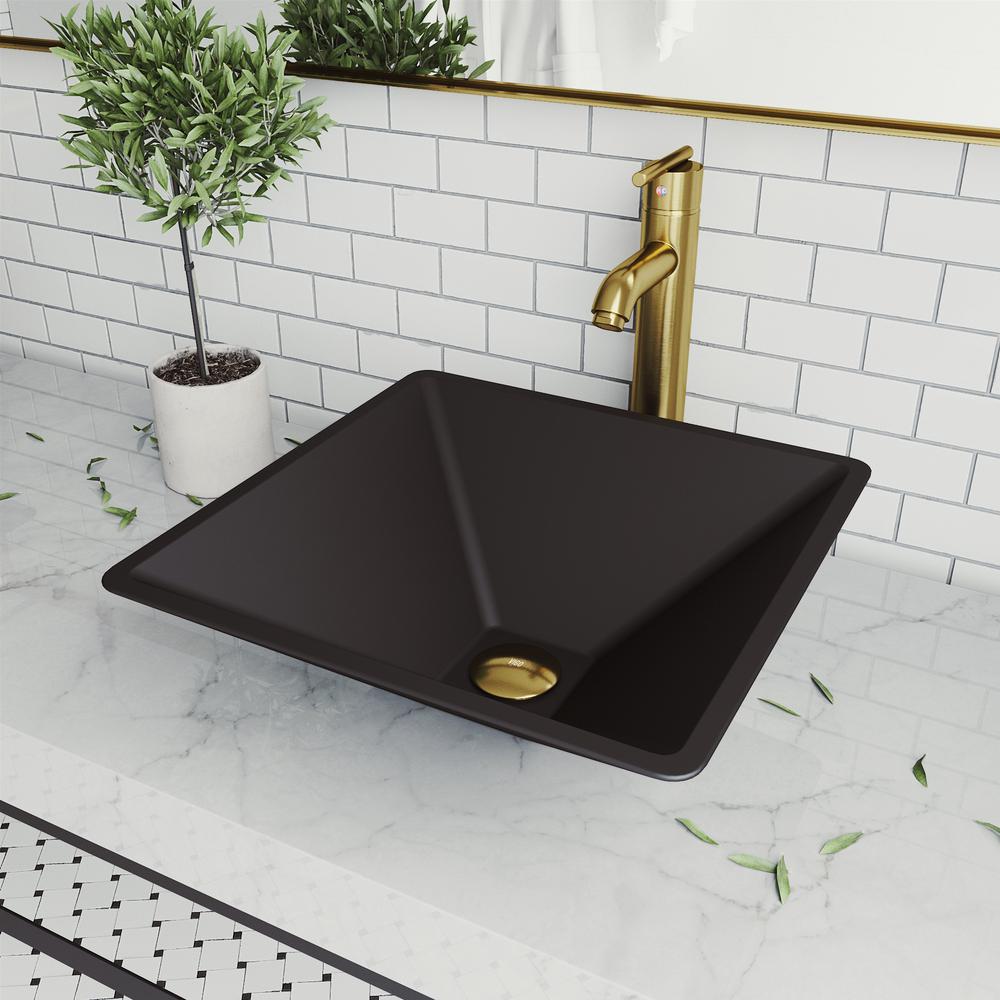 Vigo Serato Glass Vessel Bathroom Sink In Black With Seville