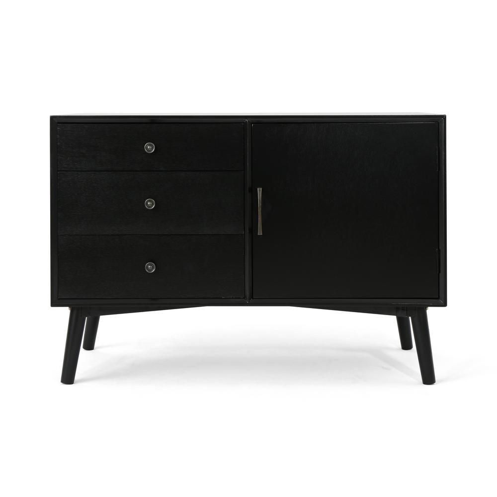 Noble House Jameelah Mid-Century Modern Black Wooden Cabinet with 3 ...