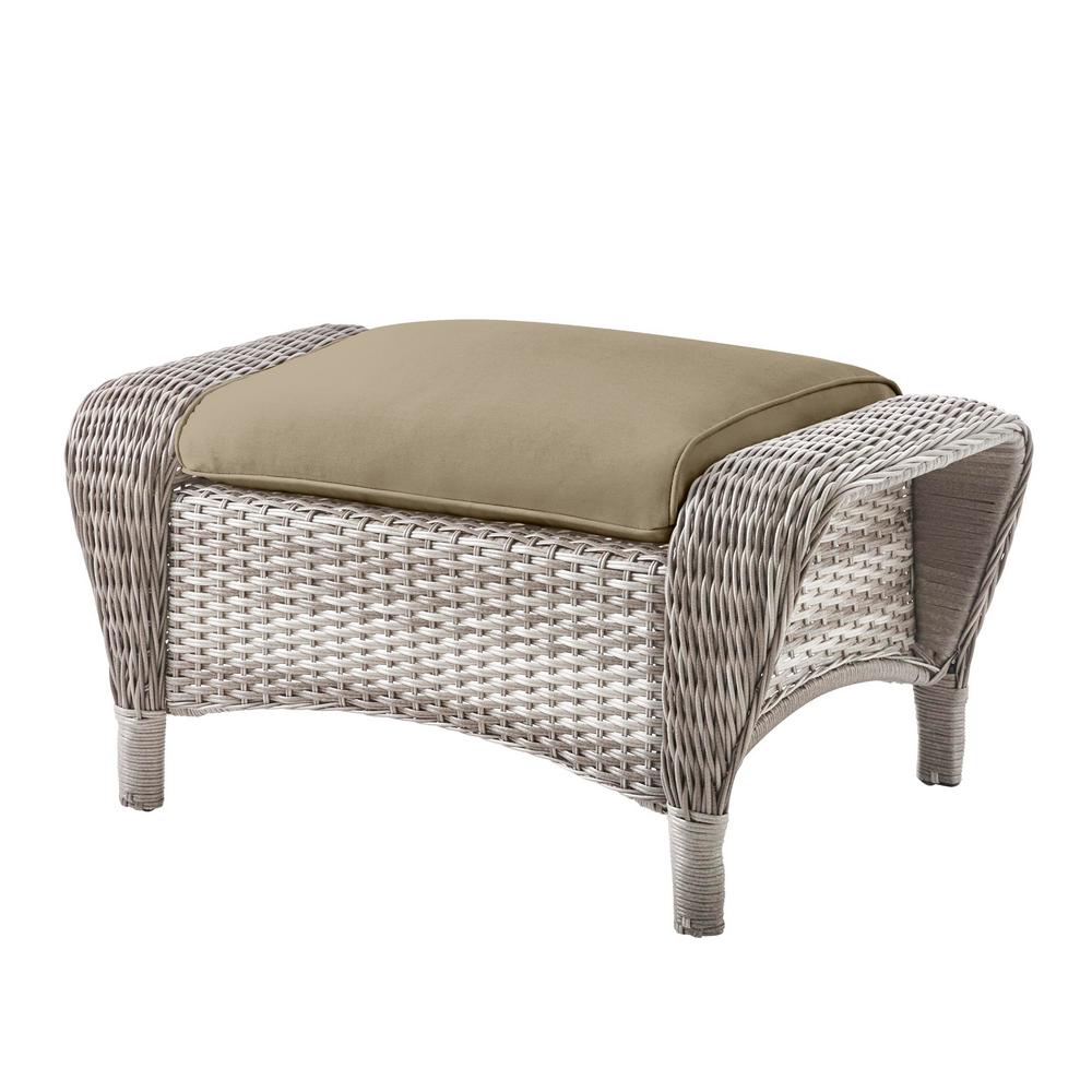 Hampton Bay Beacon Park Gray Wicker Outdoor Patio Ottoman With