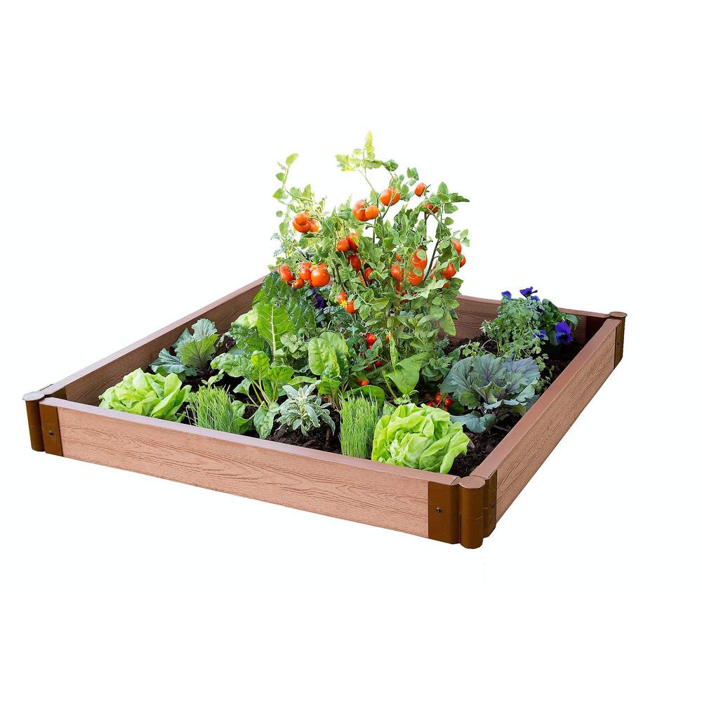 Frame It All Two Inch Series 4 Ft X 4 Ft X 5 5 In Classic Sienna Composite Raised Garden Bed Kit 300001080 The Home Depot