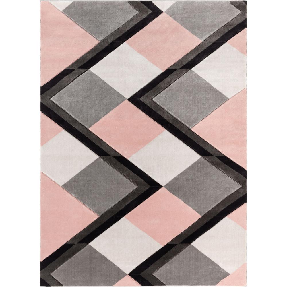 5'3" x 7'3", Well Woven Good Vibes Nora Blush Pink Modern Geometric Lines High-Low Area Rug