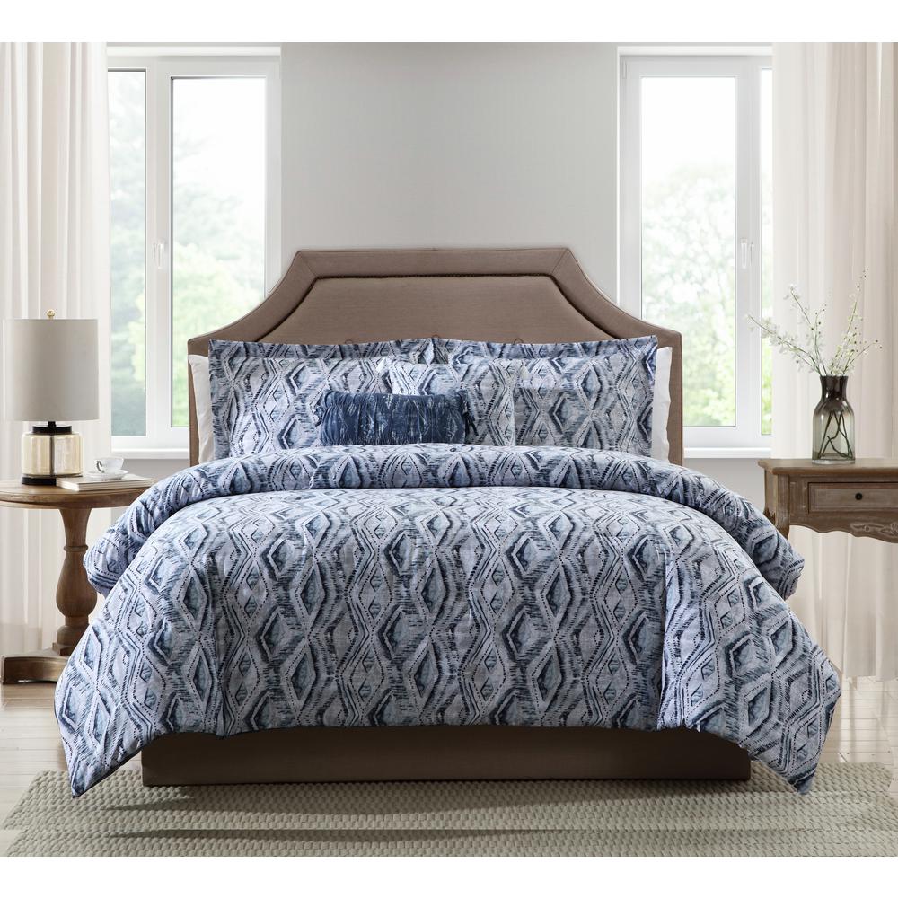 Morgan Home Allyson Blue Ikat 5 Piece Full Queen Comforter Set