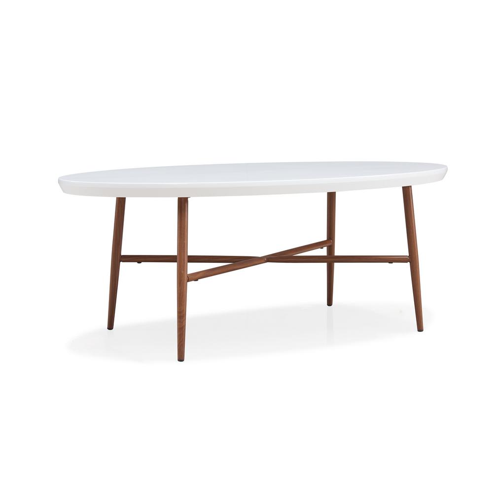 Handy Living Miami White Oval Tail Table With Brown Metal Legs Handy Living Miami White Oval Tail Table With Brown Metal Legs