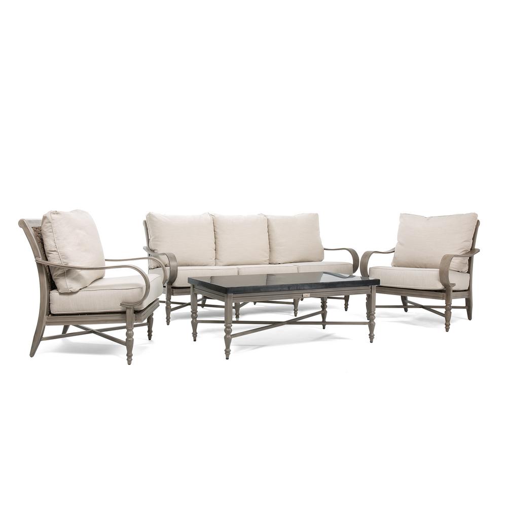 Blue Oak Saylor Wicker 4 Piece Aluminum Outdoor Sofa Seating Set Blue Oak Saylor Wicker 4 Piece Aluminum Outdoor Sofa Seating Set With Outdura Remy Sand