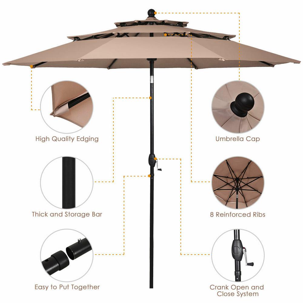 Costway 10 Ft 3 Tier Aluminum Sunshade Shelter Double Vented Market Patio Umbrella In Beige Op3928be The Home Depot