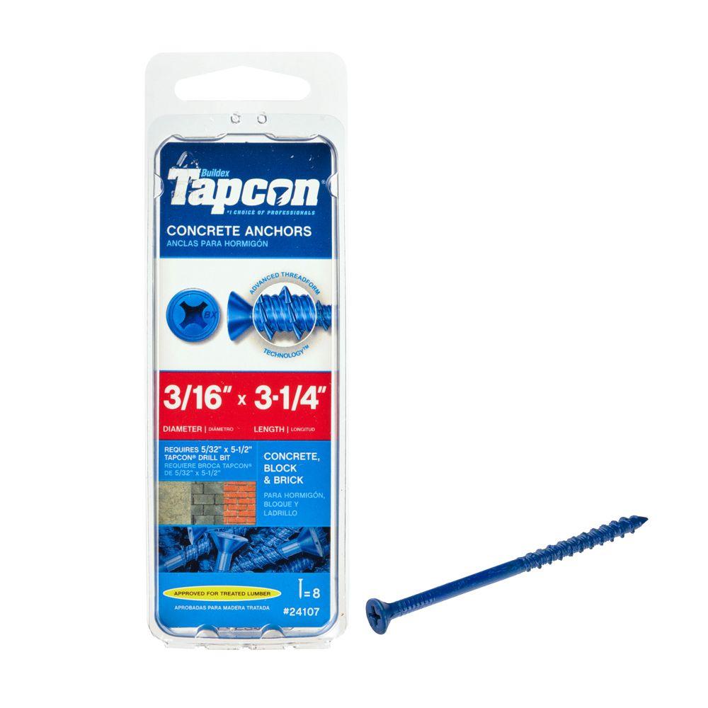 Tapcon 3/16 in. x 31/4 in. PhillipsFlatHead Concrete Anchors (8Pack