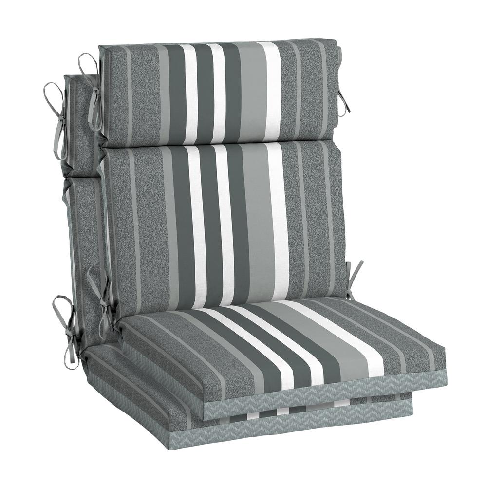 Hampton Bay Petersburg Stripe Outdoor High Back Dining Chair Cushion (2