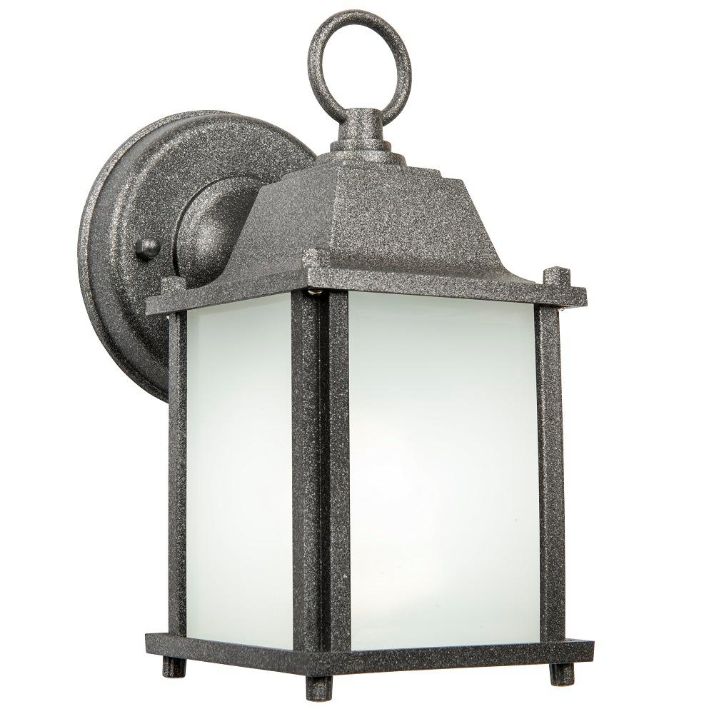 Cfl Outdoor Wall Mounted Lighting The Home Depot Turner 1 Light Satin Nickel Outdoor Wall Lantern