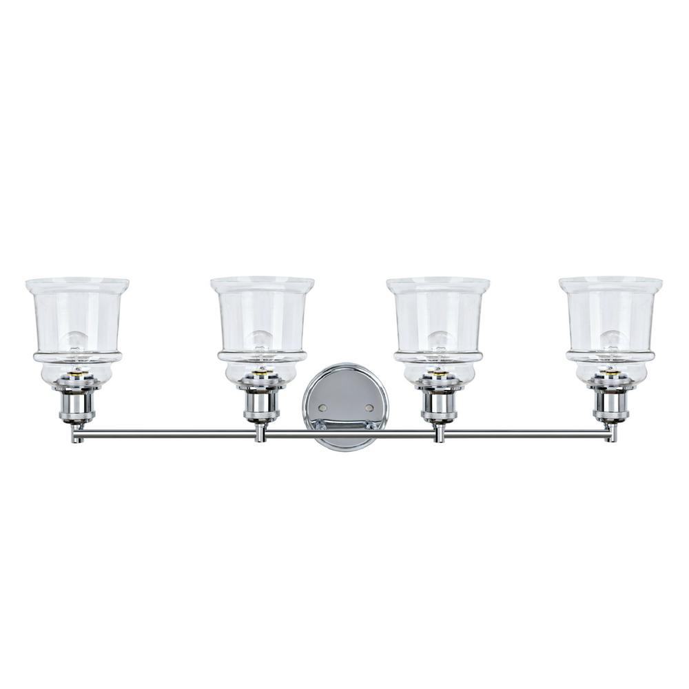 Aspen Creative Corporation 4 Light Chrome Vanity With Clear Gl Shade Aspen Creative Corporation 4 Light Chrome Vanity With Clear Gl Shade