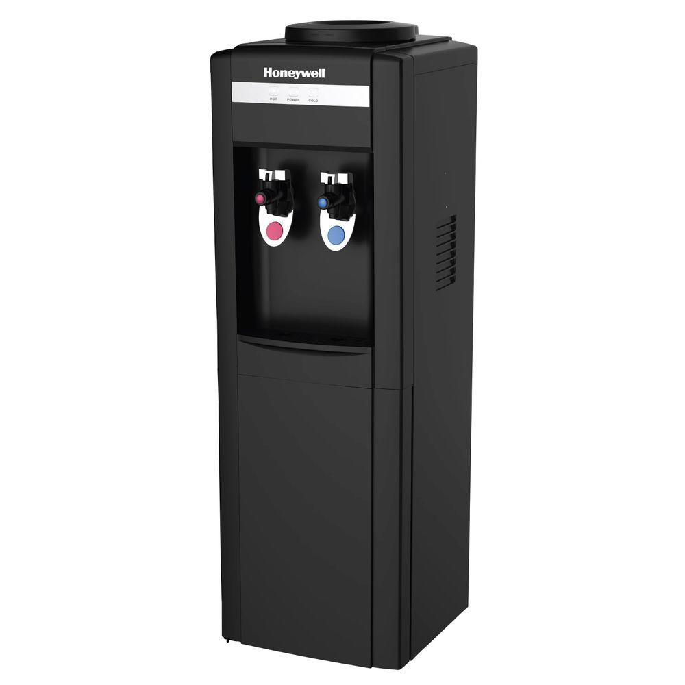 Honeywell Freestanding Top-Loading Hot/Cold Water Dispenser with Thermostat Control and Antibacterial Disc, Black, Blacks