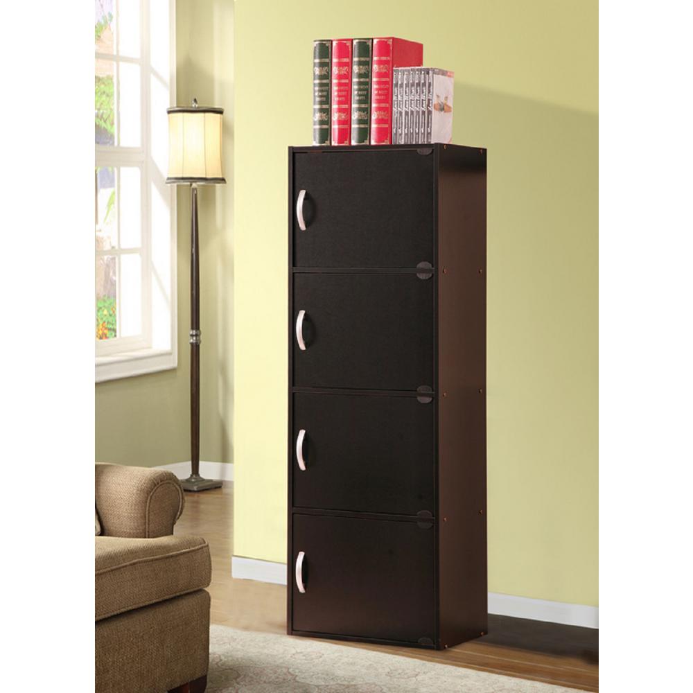 Hodedah 4-Shelf, 47 in. H Black Bookcase with Doors-HID4 BLACK - The ...