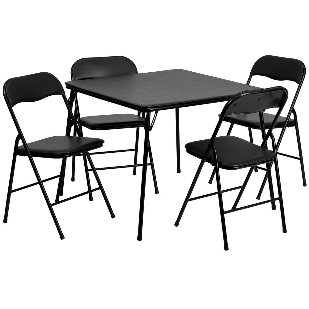 33 5 In Black Vinyl Tabletop Vinyl Seat Folding Table And Chair Set