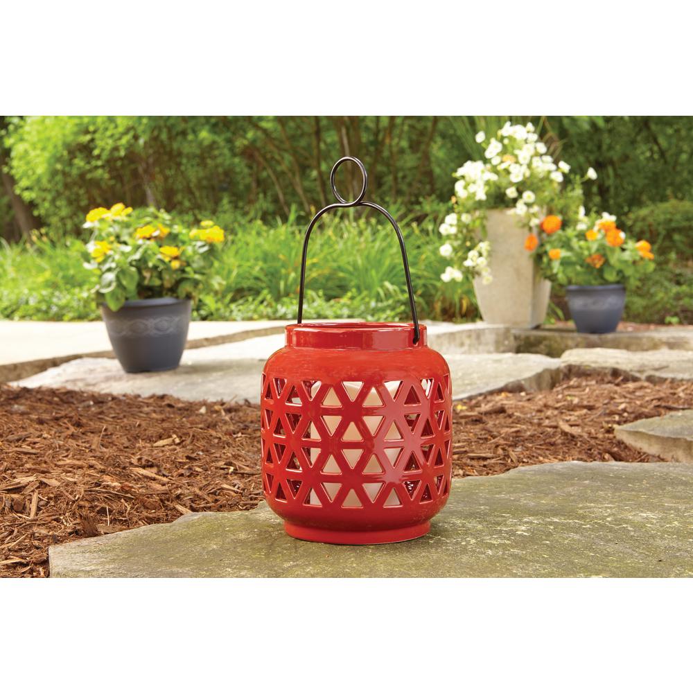 Hampton Bay 6.5 in. Ceramic Outdoor Patio Lantern in Chili RedHD16017SC The Home Depot