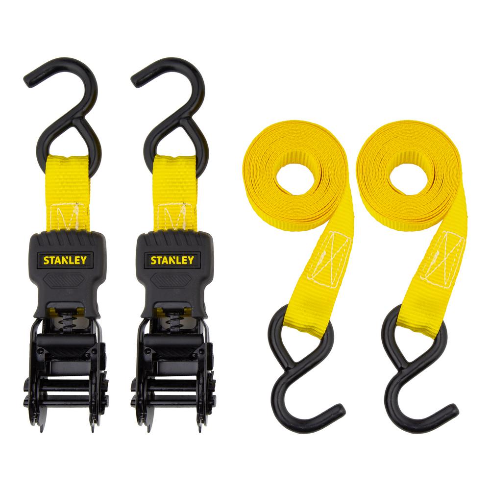 Stanley 10 ft. x 1 in. Ratchet Straps Tie-Down 500 lbs. Working Load Limit (2-Pack), black / yellow was $12.99 now $7.99 (38.0% off)