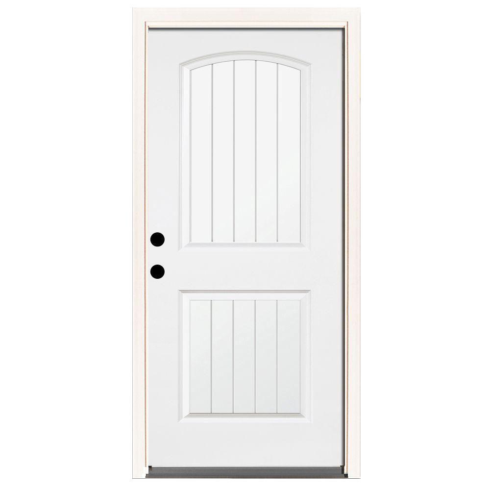 Steves And Sons 32 In X 80 In Premium 2 Panel Plank Primed White Steel Prehung Front Door With 