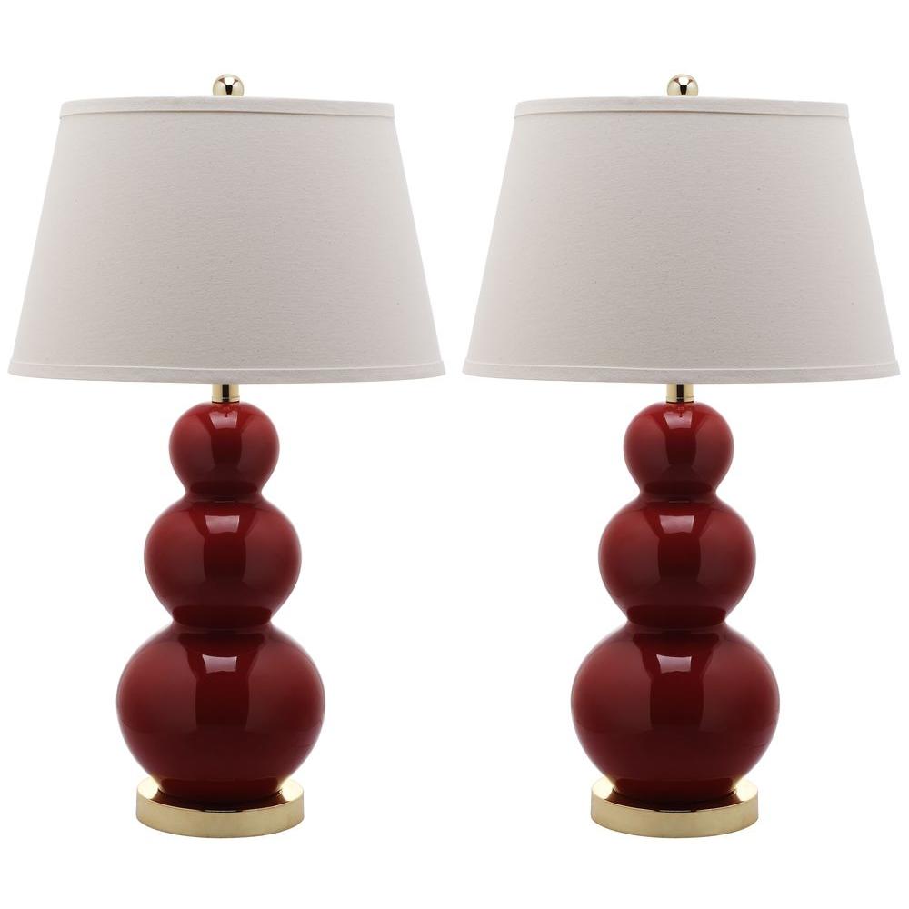 Safavieh Pamela 27 In Chinese Red Triple Gourd Ceramic Lamp Set Of Chinese Red Triple Gourd Ceramic Lamp Set Of 2