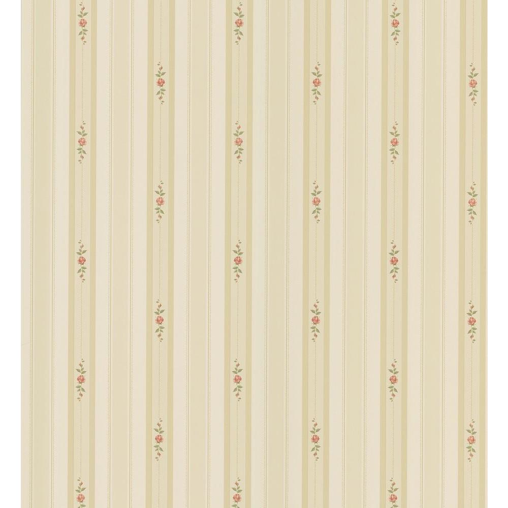 Brewster Cottage Living Beige Rosebud Stripe Wallpaper Sample 403 Brewster Cottage Living Beige Rosebud