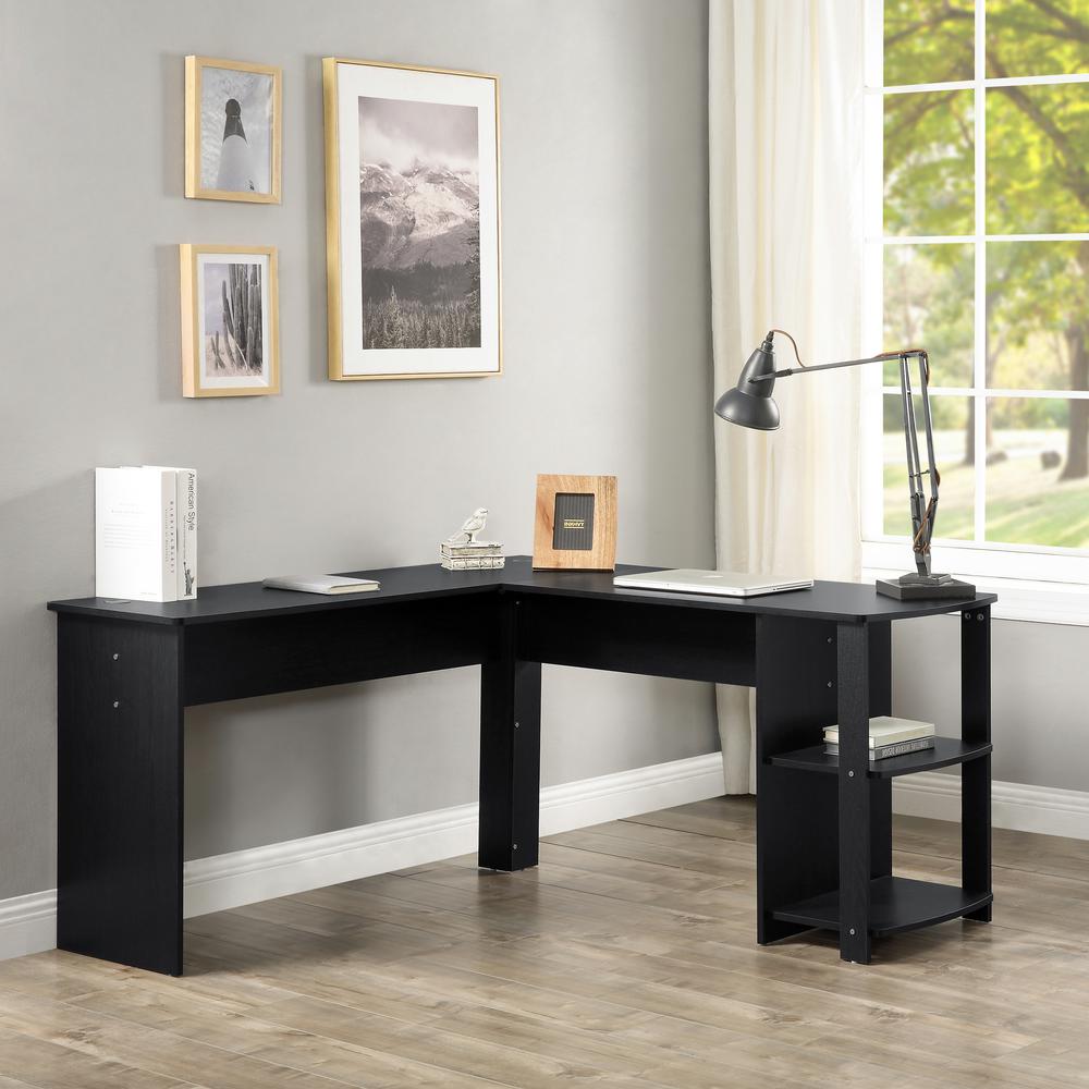 Harper & Bright Designs 55 in. LShaped Black Computer Desk with Solid