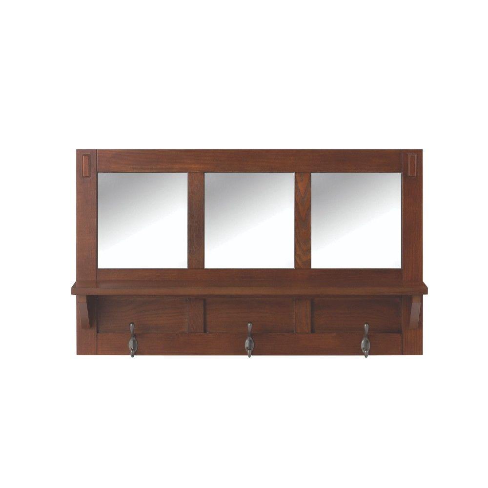 Home Decorators Collection 18 In H 3 Hook Mdf Wall Shelf Home Decorators Collection 18 In H 3 Hook Mdf Wall Shelf With Mirror Medium Oak 9233000550 The Depot