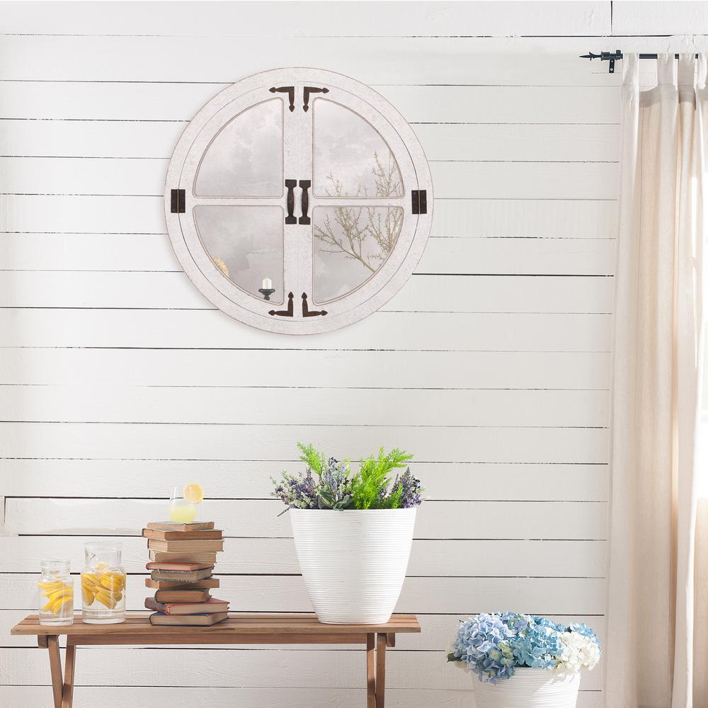 Pinnacle 28 In Round White Wash Window Wall Accent Mirror