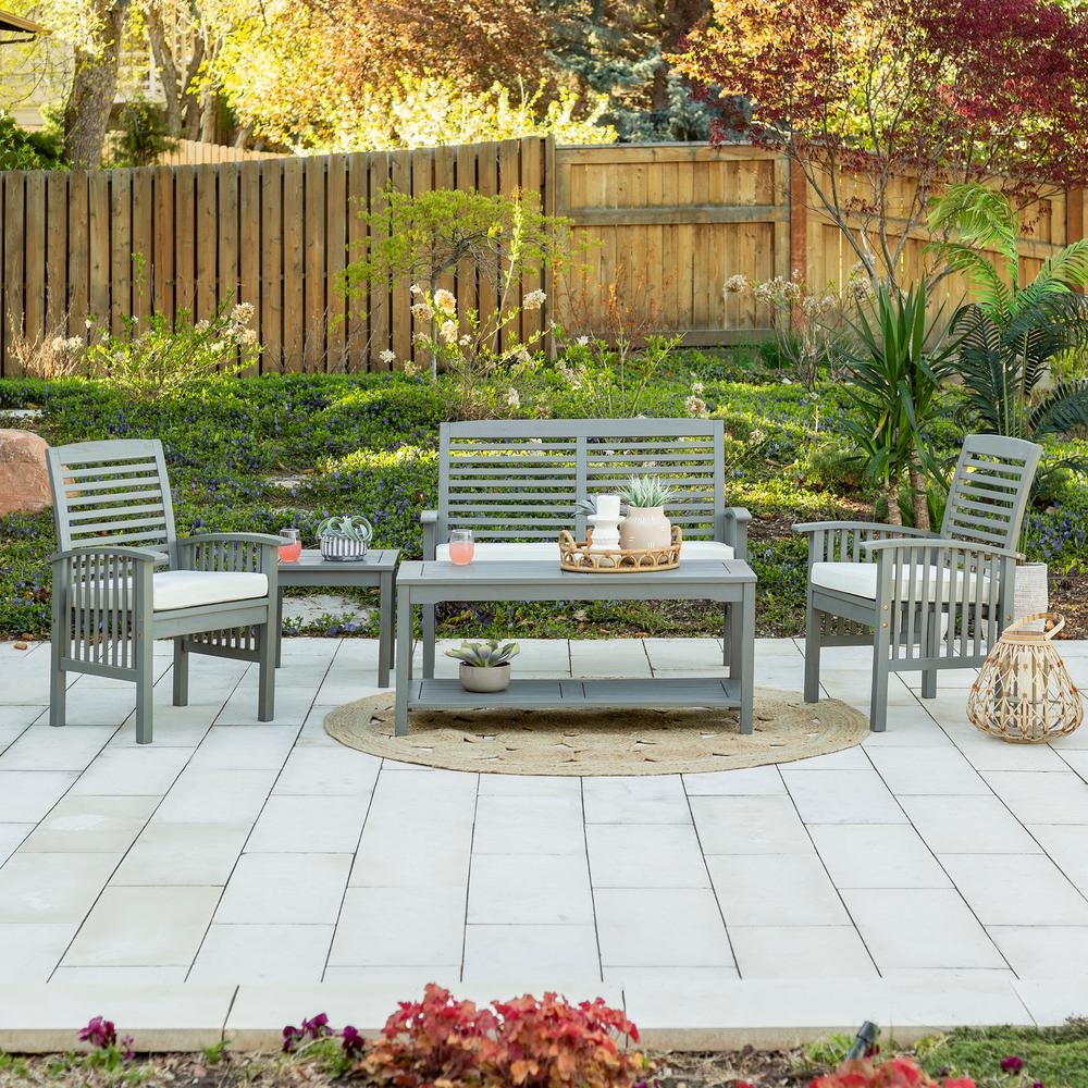 Welwick Designs Grey Wash 5-Piece Wood Outdoor Chat Set ...