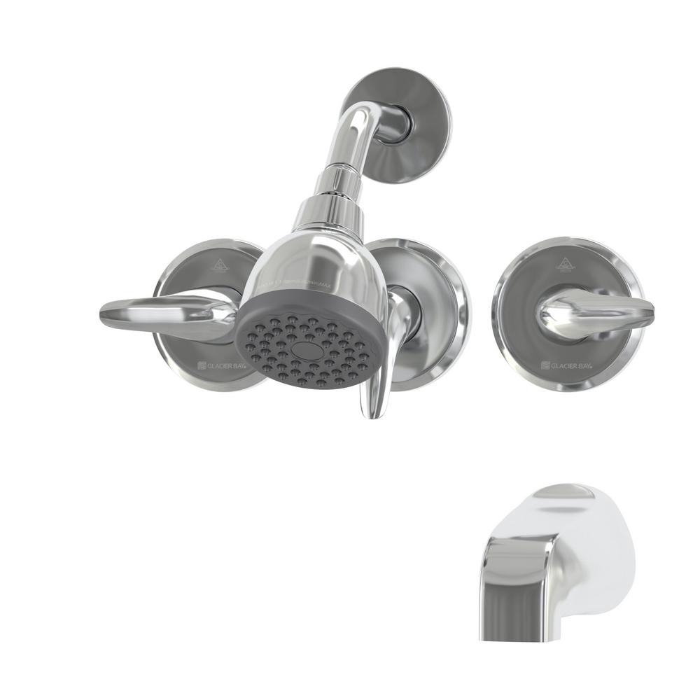 1 Spray Tub And Shower Faucet In Chrome, 3 Handle Bathtub And Shower Faucet