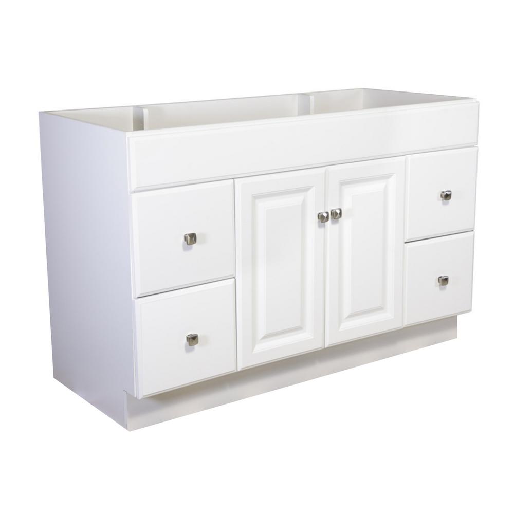 wyndham 48 in. w x 21 in. d unassembled vanity cabinet only in white  semi-gloss