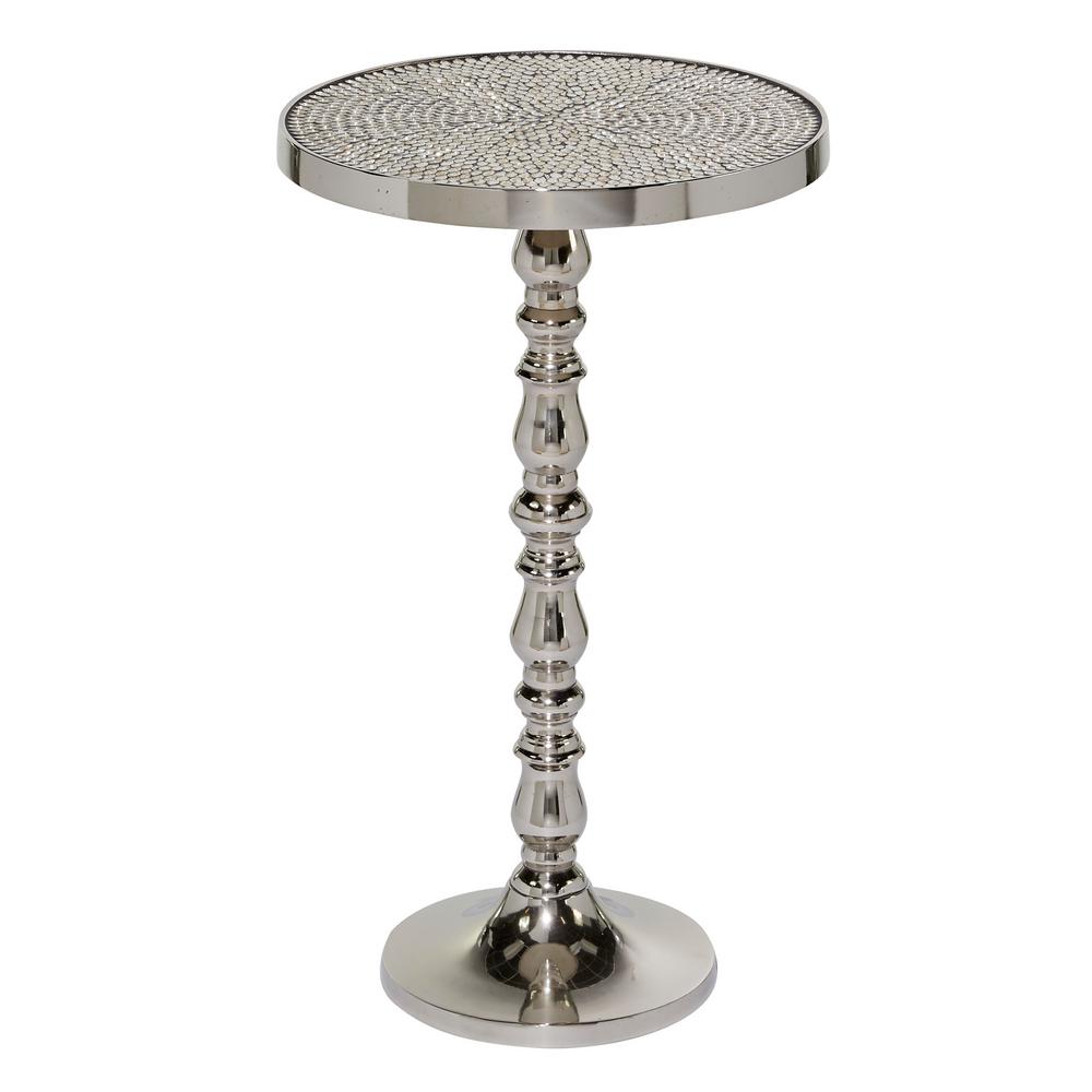 LITTON LANE 16 in. x 26 in. Silver Aluminum Round End/Side Table with