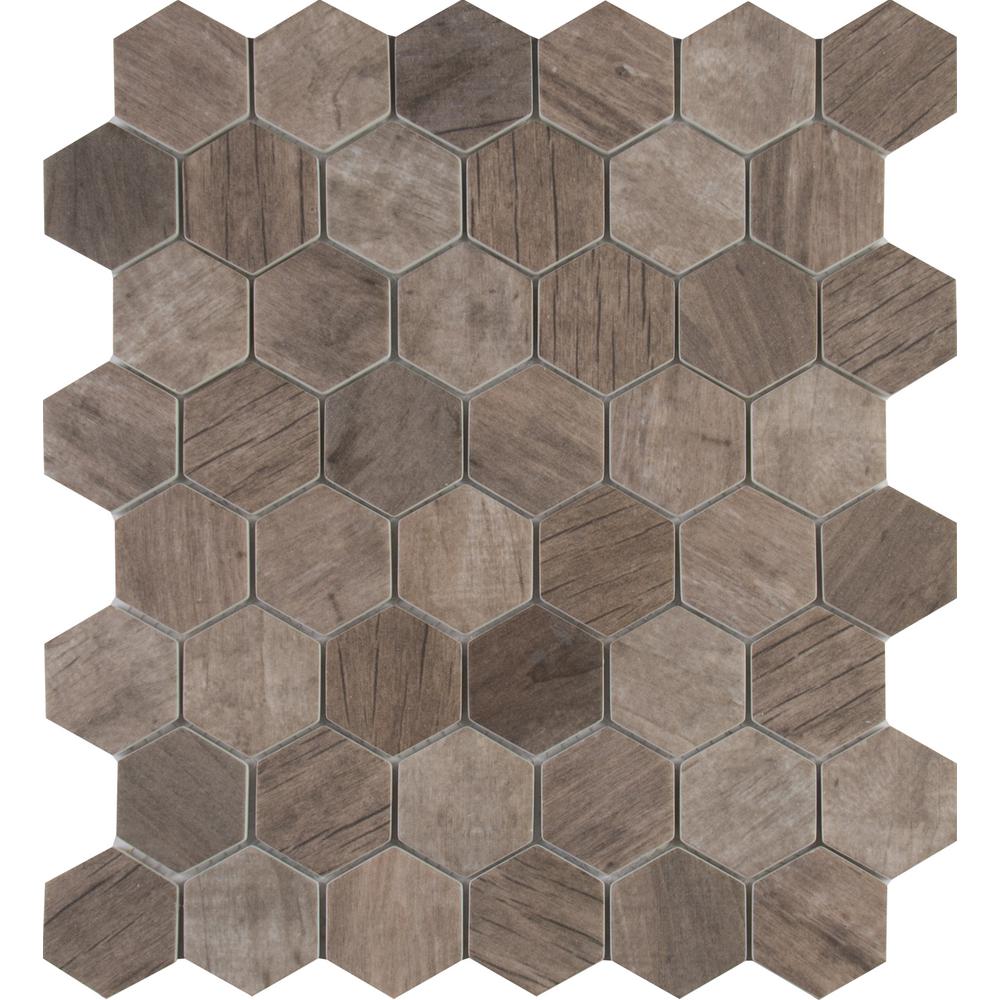 Msi Driftwood Hexagon 12 In X 6 Mm Glass Mesh Mounted Msi Driftwood Hexagon 12 In X 6 Mm Glass Mesh