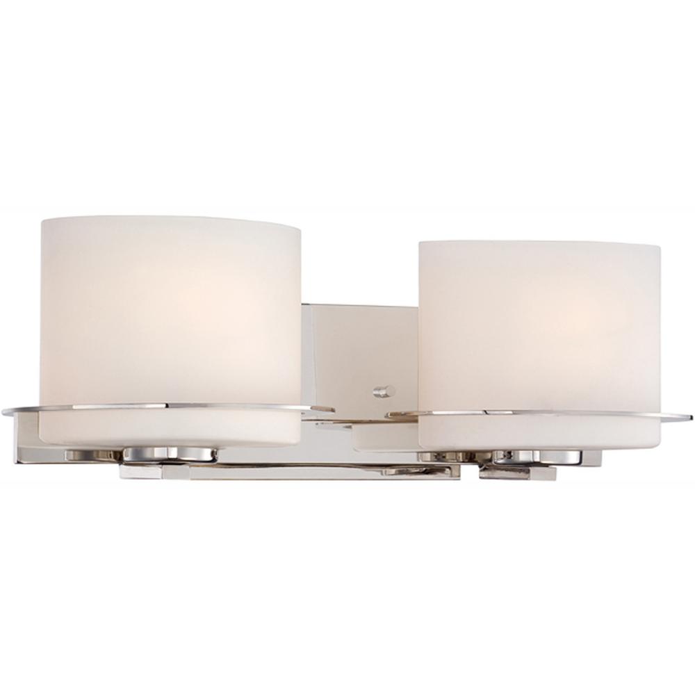 Illumine 2 Light Polished Nickel Vanity Fixture With Oval Frosted Light Polished Nickel Vanity Fixture