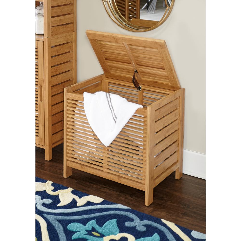 Linon Home Decor Broadmore Bamboo Corner Shelf Hamper Thd00509