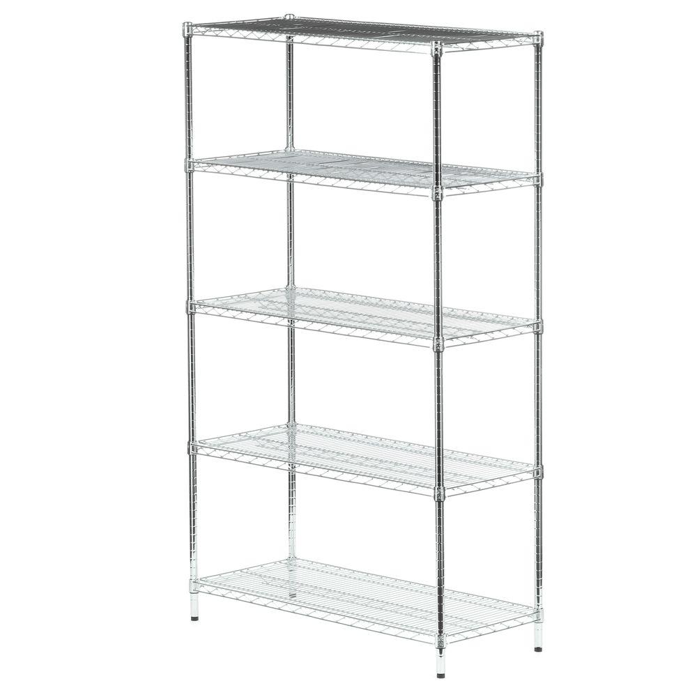 Honey Can Do Shelving Storage Organization The Home Depot 5 Tier Adjustable Shelving Unit With 800 Lb Shelf Capacity Chrome