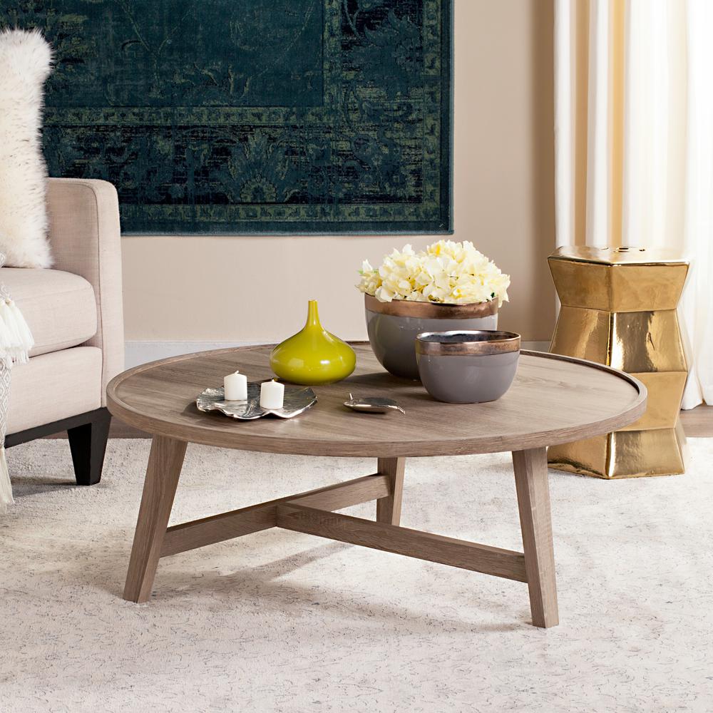 Safavieh Malone 36 In Light Gray Medium Round Wood Coffee Table Fox4257a The Home Depot