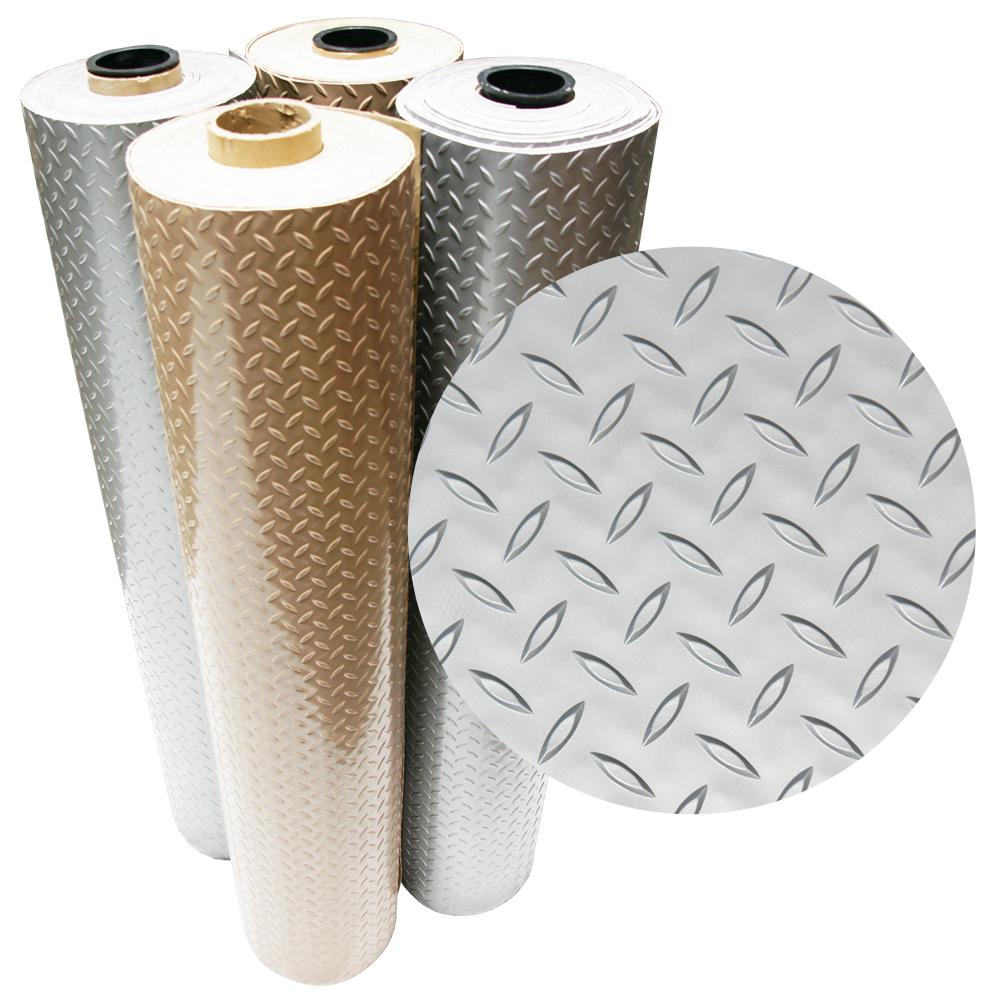 Rubber-Cal Diamond-Plate Metallic 4 ft. x 8 ft. Beige PVC Flooring (32 sq. ft.) Rubber-Cal Diamond-Plate Metallic 4 ft. x 8 ft. Beige PVC Flooring (32 sq. ft.)