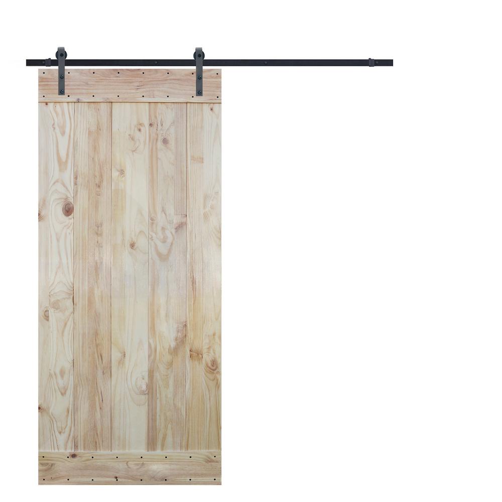 Calhome 36 In X 84 Wood Plank Natural Knotty Pine Slab Interior Wood Plank Natural Knotty Pine Slab Interior Barn Door With 6 Ft Sliding Hardware Kit