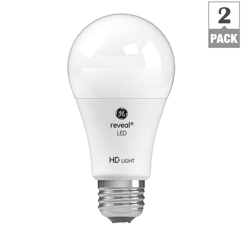 GE 60W Equivalent Reveal (2,850K) High Definition A19 Dimmable LED (2 ...