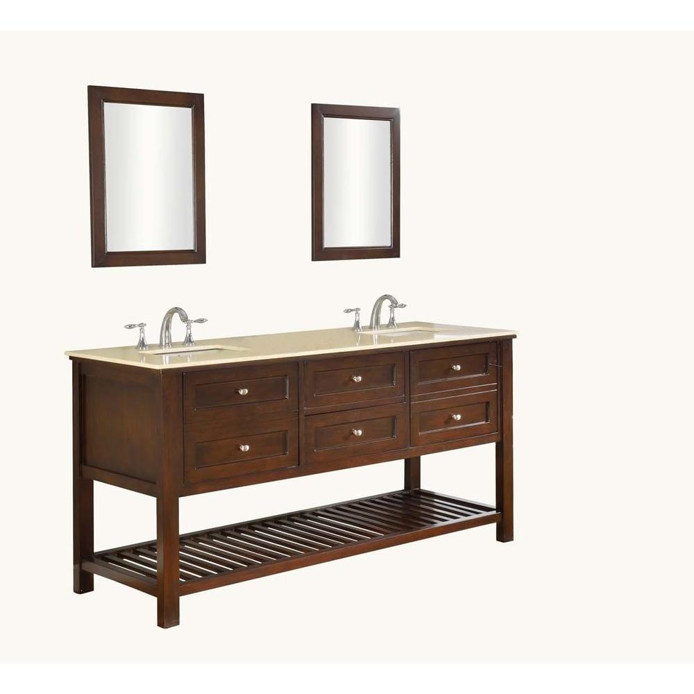Direct Vanity Sink Mission Spa 70 In Double Dark Brown With Marble Top Beige White Basin And Mirrors