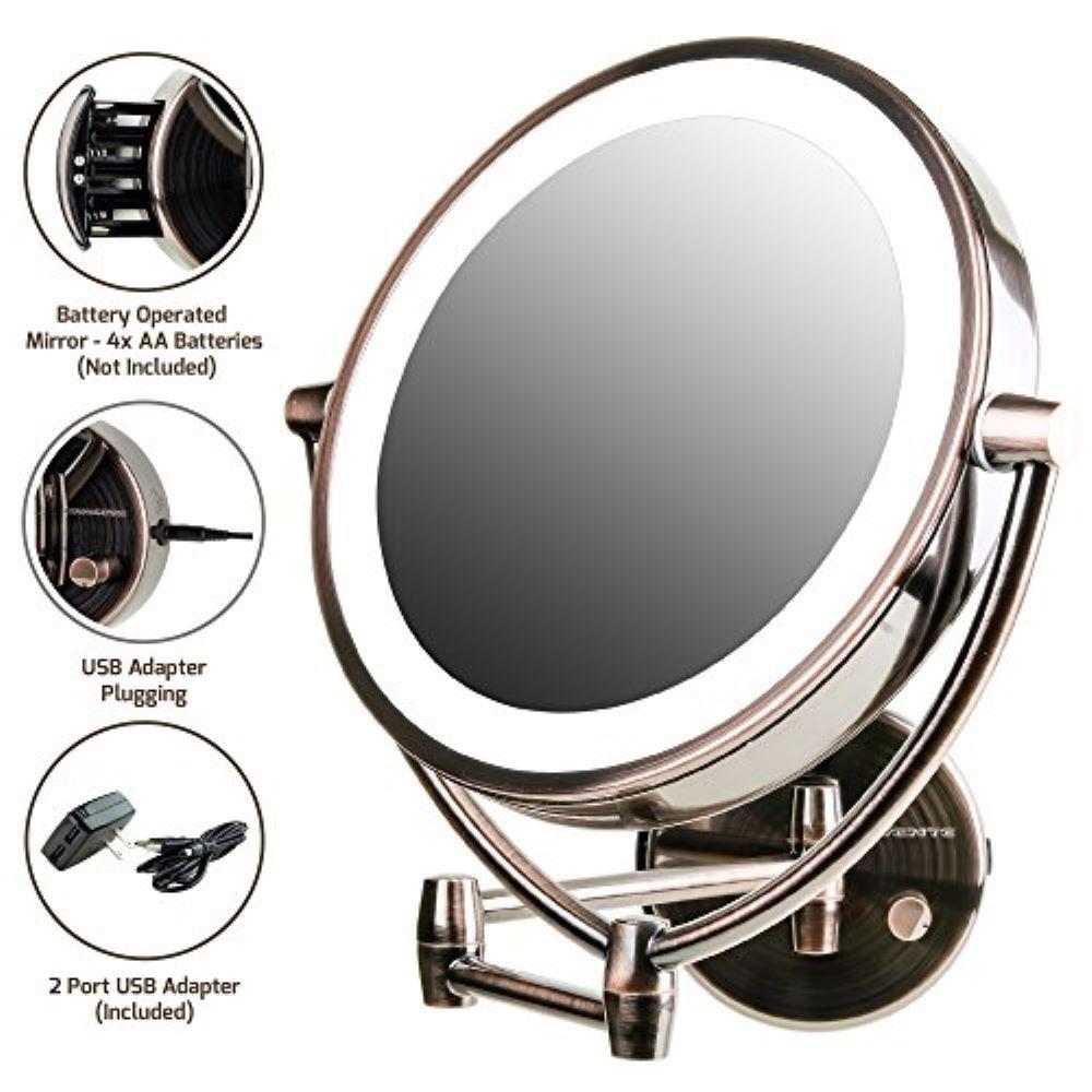 Ovente Wall Mount Mirror Battery Or Usb Adapter Operated